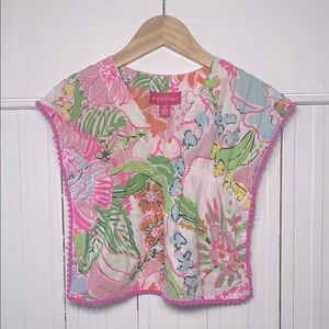 LILLY PULITZER for Target VGUC 100% Cotton Floral Pom Pom Trimmed Swim Cover Up